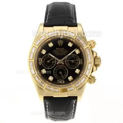 Rolex Daytona Automatic Gold Case Cz Diamond Bezel Diamond Markers With Black Dial