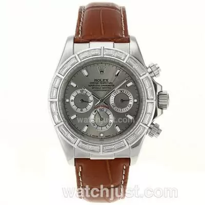 Rolex Daytona Automatic Cz Diamond Bezel Stick Markers With Gray Dial