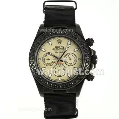 Rolex Daytona Working Pvd Case Black Diamond Bezel Stick Markers With Granite Dial Nylon Strap