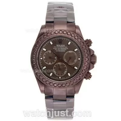 Rolex Daytona Automatic Full Coffee Gold Brown Diamond Bezel Stick Markers With Brown Dial