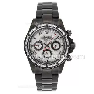 Rolex Daytona Automatic Full Pvd Cz Diamond Bezel And Roman Markers With Meteorite Dial