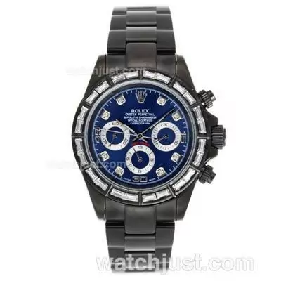 Rolex Daytona Automatic Full Pvd Cz Diamond Bezel Diamond Markers With Blue Dial