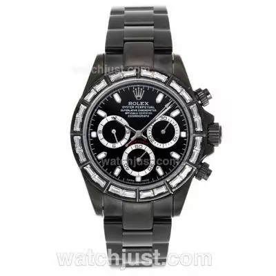 Rolex Daytona Automatic Full Pvd Cz Diamond Bezel Stick Markers With Black Dial