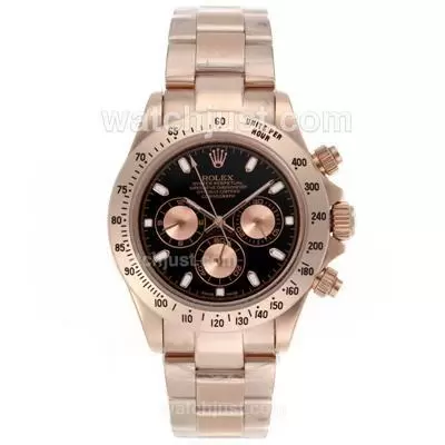 Rolex Daytona Working Full Rose Gold Stick Markers With Black Dial