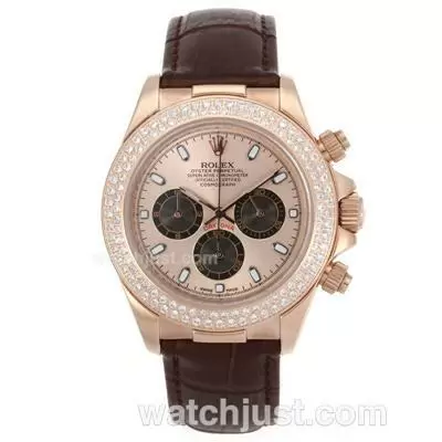 Rolex Daytona Working Rose Gold Case With Diamond Bezel And Champagne Dial