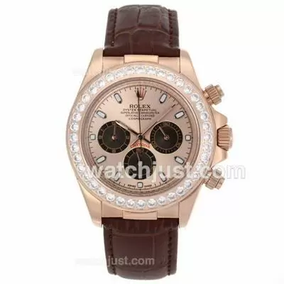 Rolex Daytona Working Rose Gold Case With Diamond Bezel And Champagne Dial