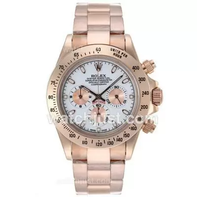 Rolex Daytona Working Full Rose Gold Stick Markers With White Dial