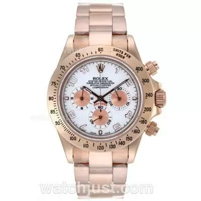 Rolex Daytona Working Full Rose Gold Number Markers With White Dial