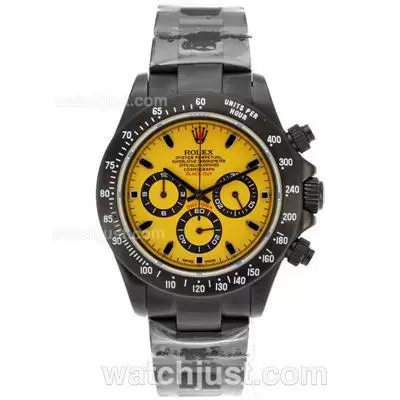 Rolex Daytona Working Full Pvd Stick Markers With Yellow Dial Black Out Limited Edition