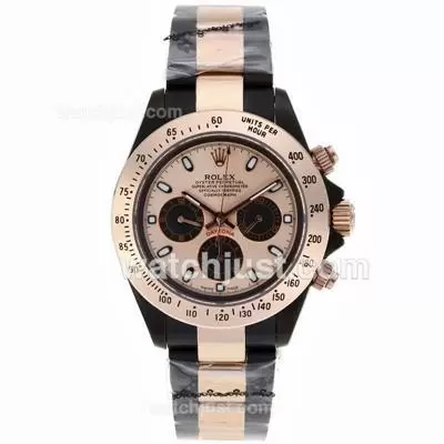 Rolex Daytona Automatic Full Pvd Stick Markers With Champagne Dial Rose Gold/pvd Strap