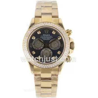 Rolex Daytona Chronogarph Automatic Movement Full Gold Diamond Markers And Bezel With Black Mop Dial