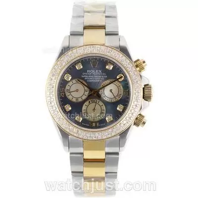 Rolex Daytona Chronogarph Automatic Movement Two Tone Diamond Markers And Bezel With Black Mop Dial S/s