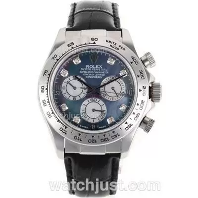 Rolex Daytona Chronogarph Automatic Movement Diamond Markers With Black Mop Dial Leather Strap