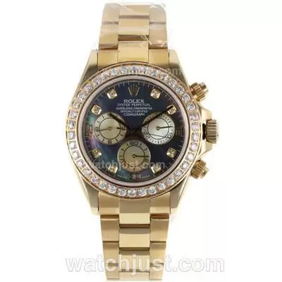 Rolex Daytona Chronogarph Automatic Movement Full Gold Diamond Markers And Bezel With Black Mop Dial