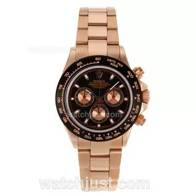 Rolex Daytona Automatic Movement Full Rose Gold Pvd Bezel Stick Markers With Black Dial