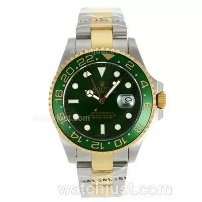 Rolex Gmt Master Ii Two Tone Automatic Green Ceramic Bezel With Green Dial