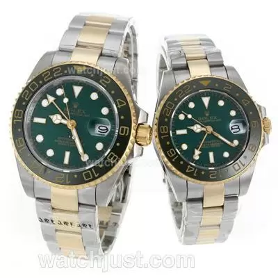 Rolex Gmt Master Ii Automatic Two Tone Ceramic Bezel With Green Dial Sapphire Glass