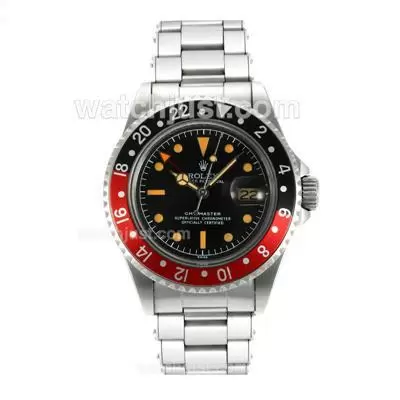 Rolex Gmt Master Automatic Movement Vintage Edition Orange Markers With Black Dial S/s Rivet Strap