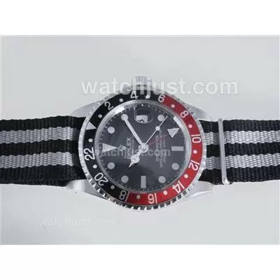 Rolex Gmt Master Automatic Working Gmt Black Dial With Nylon Strap Black With Red Bezel Vintage Edition