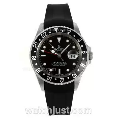 Rolex Gmt Master Ii Automatic Movement Black Bezel With Black Dial Rubber Strap