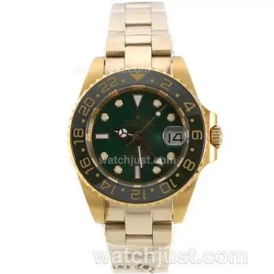 Rolex Gmt Master Automatic Full Yellow Gold With Green Bezel And Dial Medium Size