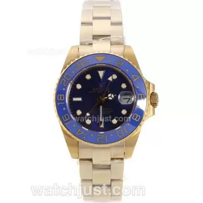 Rolex Gmt Master Ii Automatic Full Yellow Gold With Blue Bezel And Dial Sapphire Glass