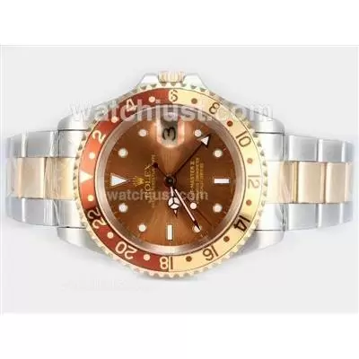 Rolex Gmt Master Ii Automatic Movement Two Tone 18k Gold With Brown Dial