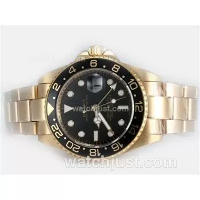 Rolex Gmt Master Ii Automatic Full Gold With Black Dial And Bezel