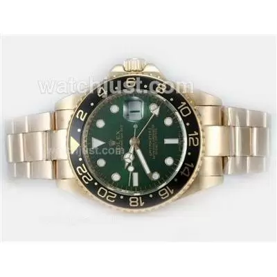 Rolex Gmt Master Ii Automatic Full Gold With Green Dial And Black Bezel