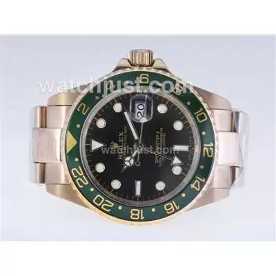 Rolex Gmt Master Ii Automatic Full Gold With Black Dial Green Bezel