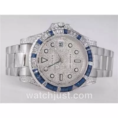 Rolex Gmt Mater Ii Automatic Cz Diamond Bezel With Diamond Dial