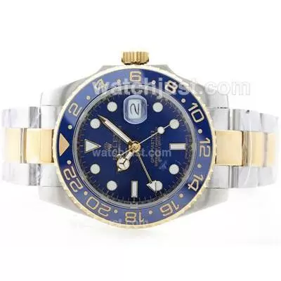 Rolex Gmt Automatic 18k Gold Plated Two Tone With Blue Dial Blue Ceramic Bezel