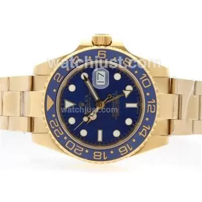 Rolex Gmt Master Ii Automatic 18k Full Gold Plated With Blue Dial Blue Ceramic Bezel