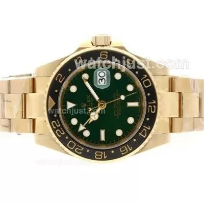 Rolex Gmt Master Ii Automatic 18k Full Gold Plated With Green Dial Black Ceramic Bezel