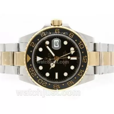 Rolex Gmt Master Ii Automatic 18k Two Tone Plated With Black Dial Ceramic Bezel