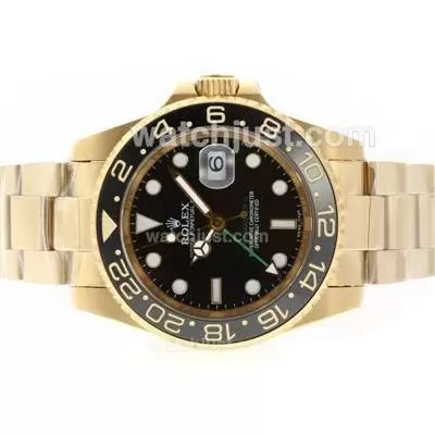 Rolex Gmt Master Ii Automatic Movement With Gold Plated Case Ceramic Bezel