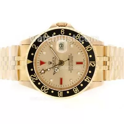 Rolex Gmt Master Ii Automatic Movement 18k Full Gold With Golden Dial Jubilee Bracelet