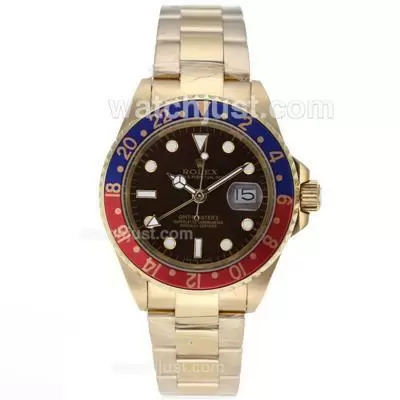 Rolex Gmt Master Ii Automatic Full Gold Red/blue Bezel With Brown Dial