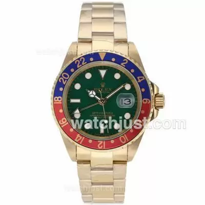 Rolex Gmt Master Ii Automatic Full Gold Red/blue Bezel With Green Dial