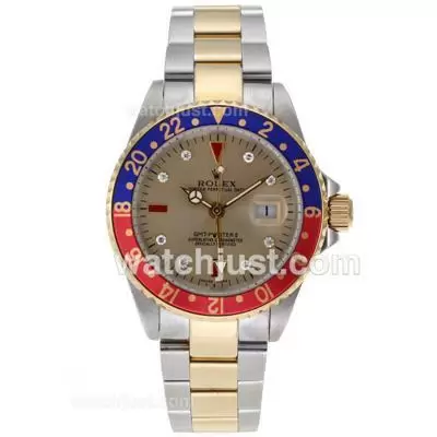 Rolex Gmt Master Ii Automatic Two Tone Red/blue Bezel With Golden Dial