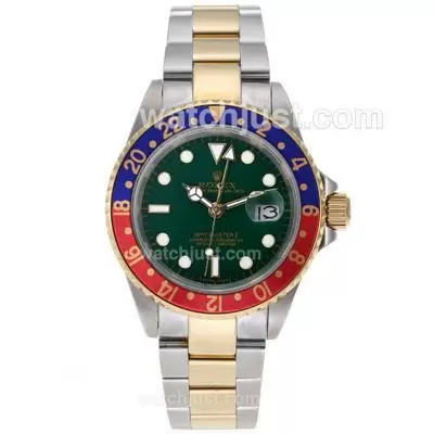 Rolex Gmt Master Ii Automatic Two Tone Red/blue Bezel With Green Dial