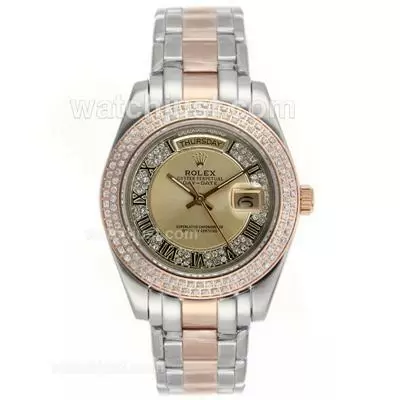 Rolex Masterpiece Ii Automatic Two Tone Diamond Bezel Roman Markers With Golden Dial