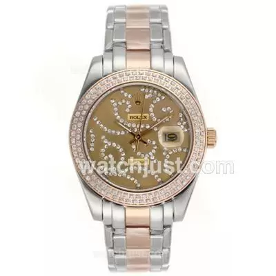 Rolex Masterpiece Ii Automatic Two Tone Diamond Bezel With Diamond Golden Dial