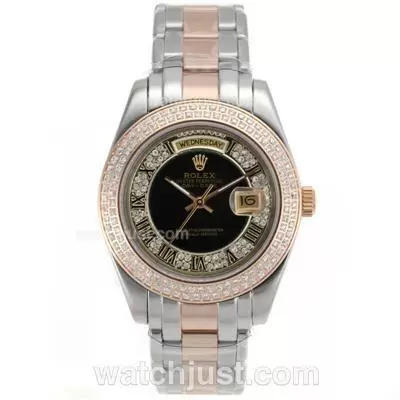 Rolex Masterpiece Ii Automatic Two Tone Diamond Bezel Roman Markers With Black Dial