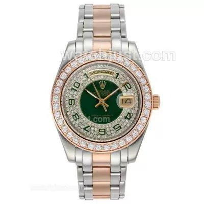 Rolex Masterpiece Ii Automatic Two Tone With Diamond Bezel And Green Dial Number Markers