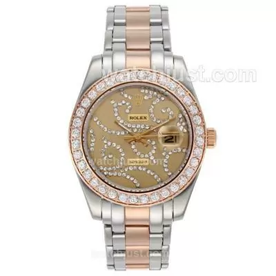 Rolex Masterpiece Ii Automatic Two Tone Diamond Bezel With Diamond Golden Dial