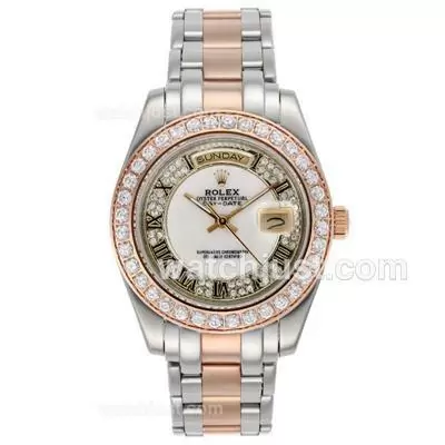 Rolex Masterpiece Ii Automatic Two Tone With Diamond Bezel And White Mop Dial Roman Markers