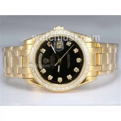 Rolex Masterpiece Automatic Full Gold With Diamond Bezel And Marking Black Dial