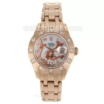 Rolex Masterpiece Automatic Movement Full Rose Gold Diamond Bezel Roman Markers With Mop Dial Flowers