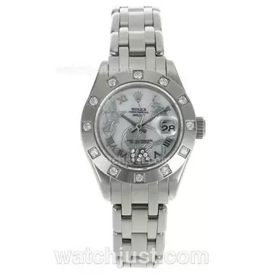 Rolex Masterpiece Automatic Movement Diamond Bezel Roman Markers With White Mop Dial Flowers Illustration